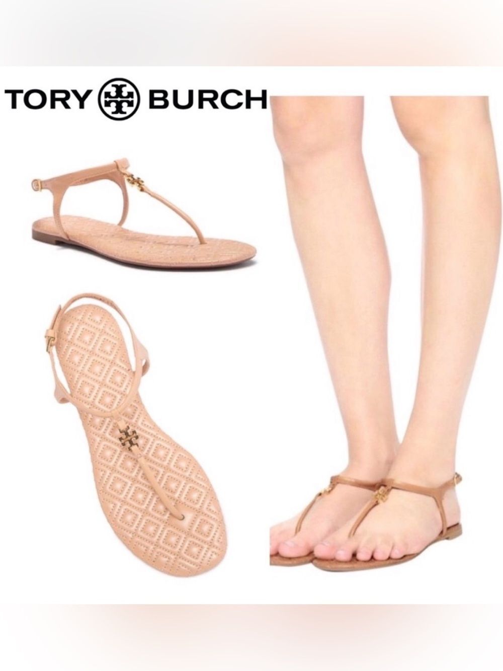 Tory Burch Marion Quilted Leather T-Strap Sandals Clay Pink 7 Old Money Preppy